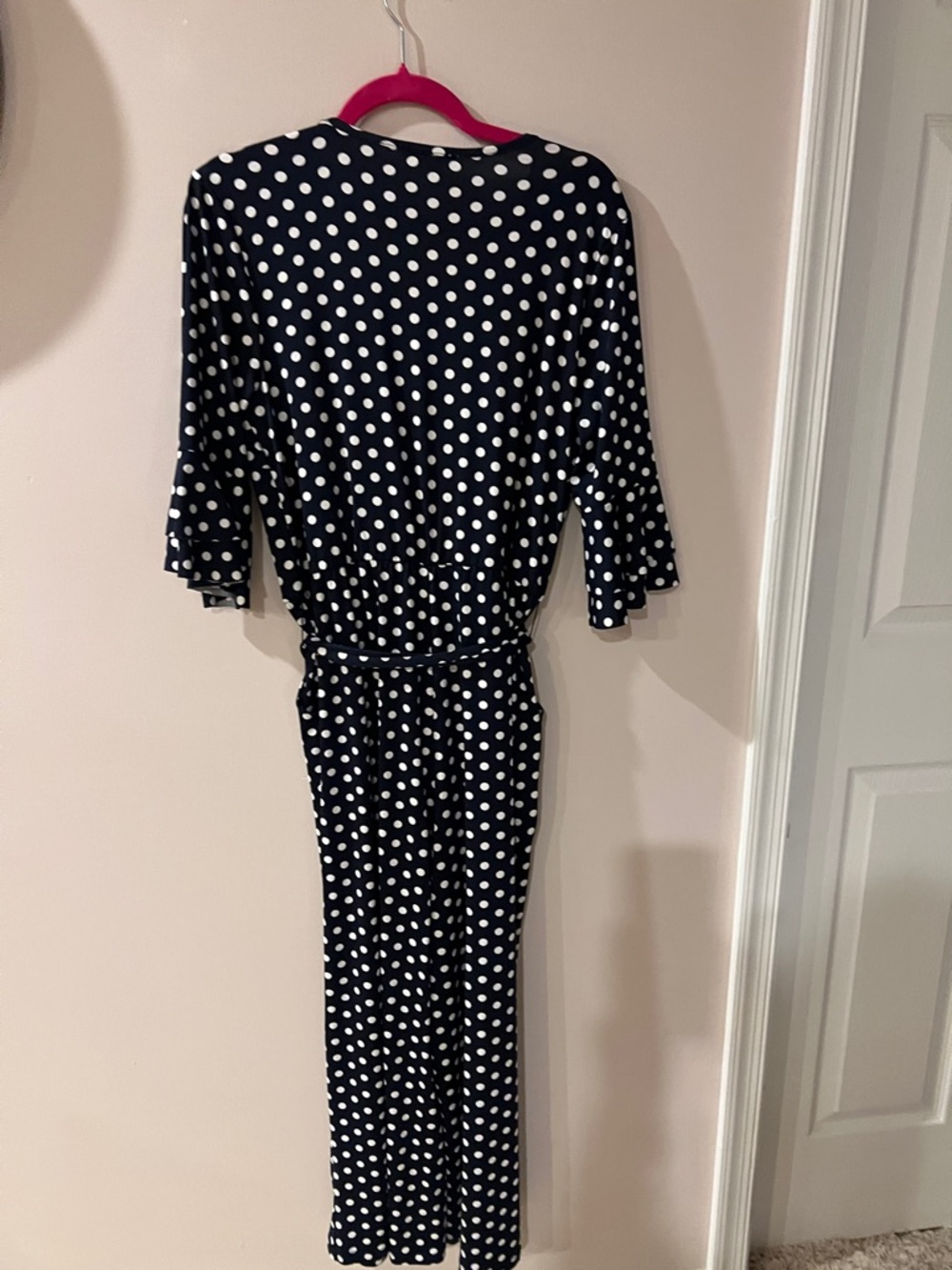 VENUS Navy and White Polka Dot Wrap Jumpsuit With Pockets & Belt Size Large - Picture 9 of 9